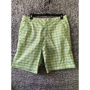 PUMA Golf Shorts Sz 38 Green Blue Check Cell Flex Tech Wicking Golf Shorts NEW